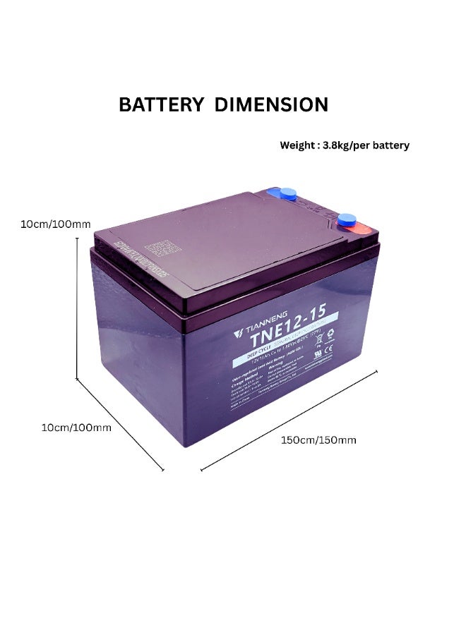 TIANNENG TNE12-15 Rechargeable Lead Acid Battery 12V 15Ah AGM Deep Cycle (4 Pack) for UPS, Solar & Backup Power - Image 2